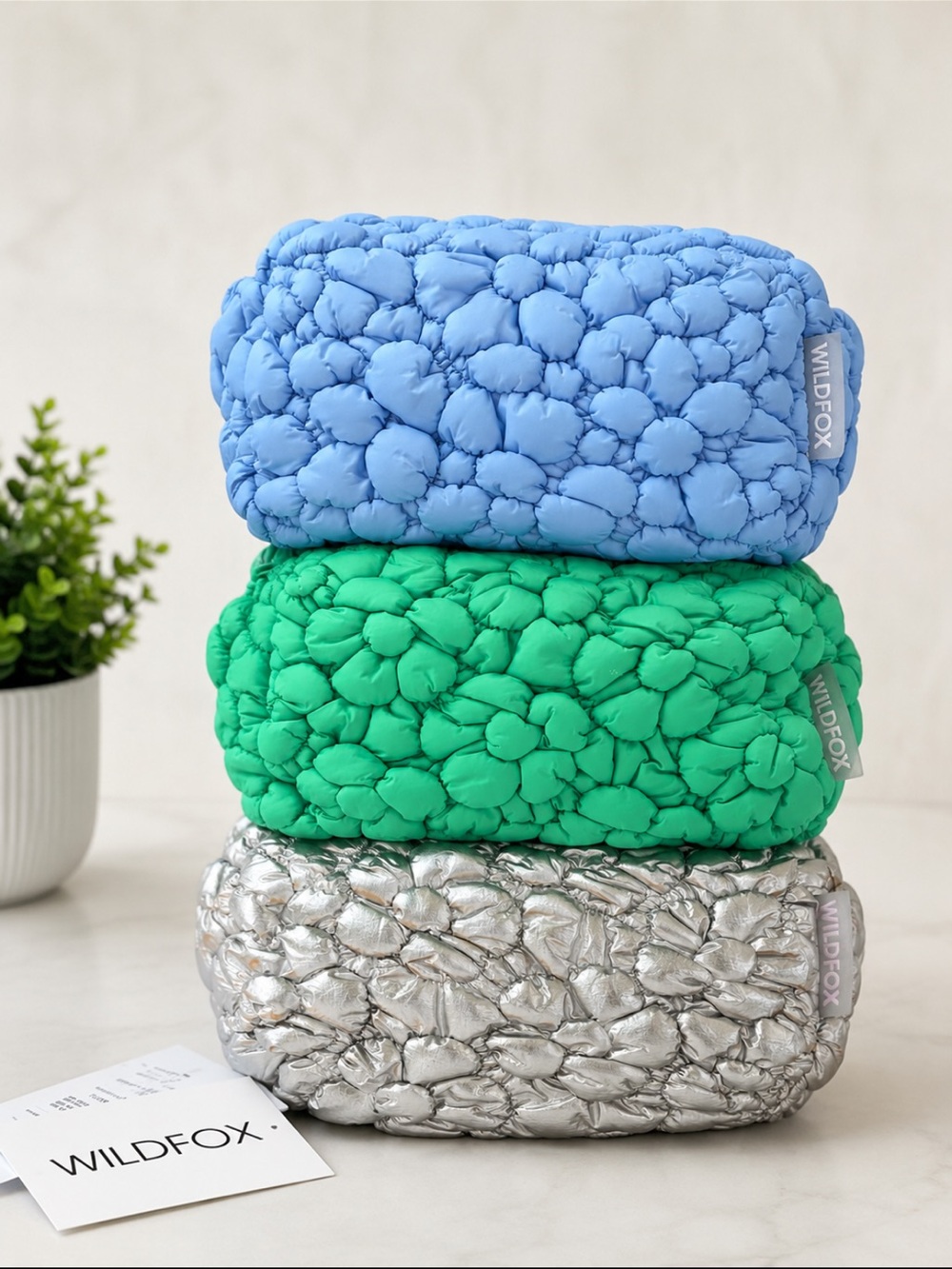 Wildfox Quilted Pouch in Blue, Green or Silver (your choice of one (1) )